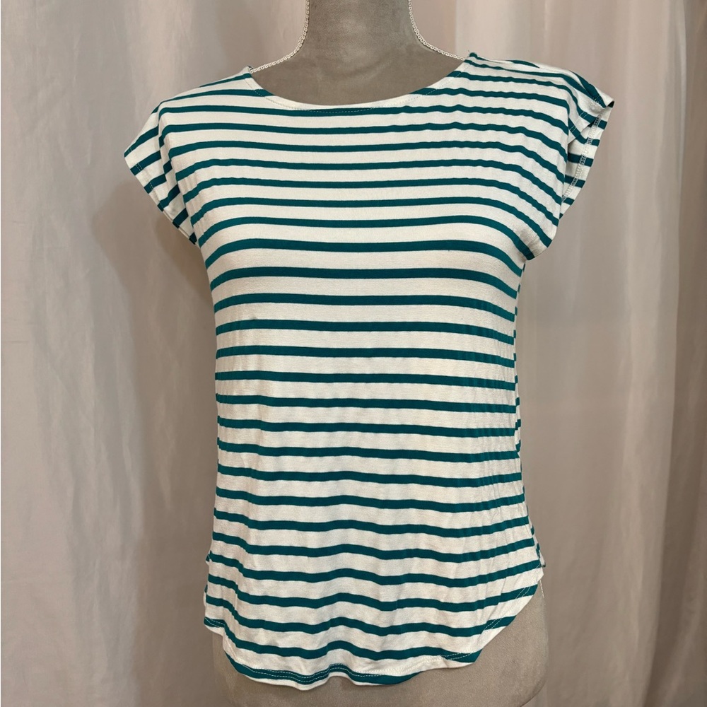 Green Envelope teal striped top